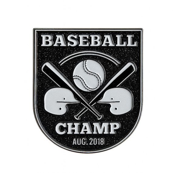 Baseball champ pin with bats and helmets in black glitter enamel colors